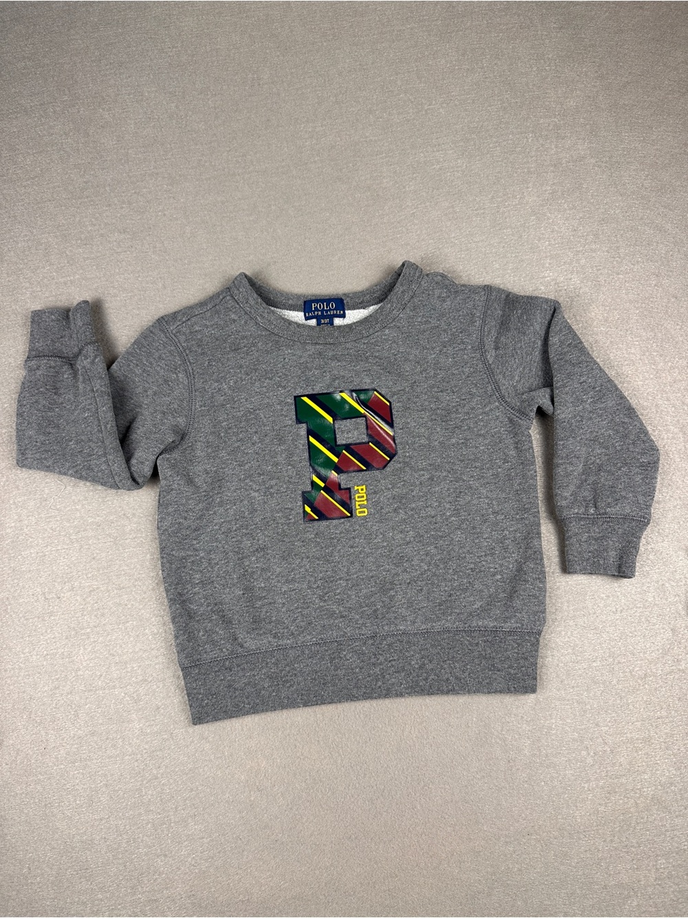 Polo by Ralph Lauren Gray Kids Pullover with Multi-Color Striped 'P' size 3T